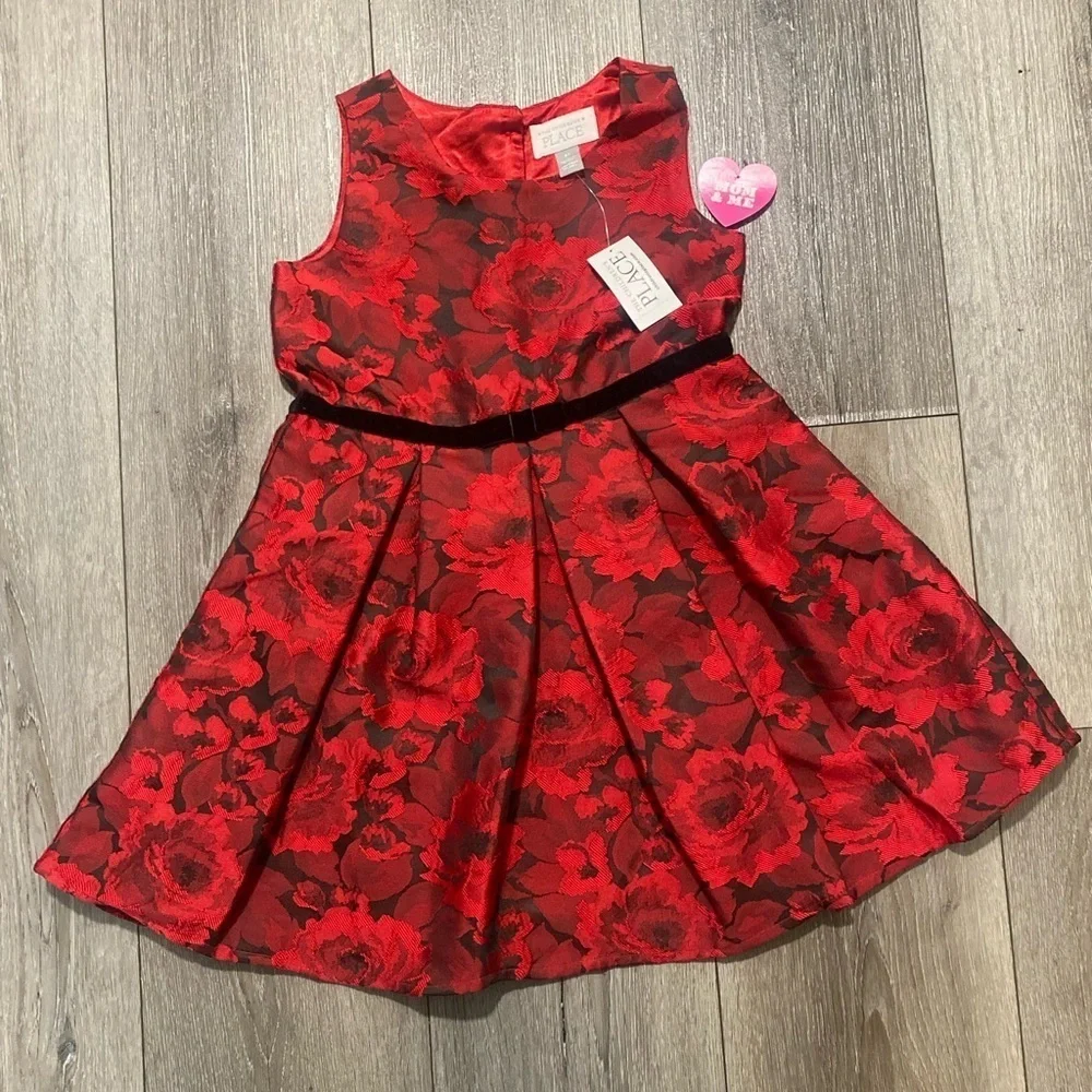 The Children’s Place Holiday Red Floral Fit & Flare Sleeveless Dress 5T